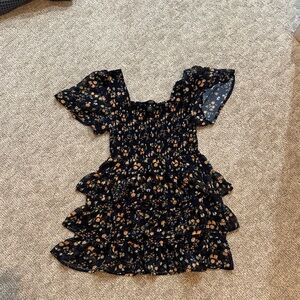 Charming Floral Kids Dress - Black and Tan